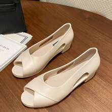 Sandalias de tacón abierto de unicolor versátiles y minimalistas de moda 2025, zapatos formales cómodos para mujer - Blanco - Ver 3