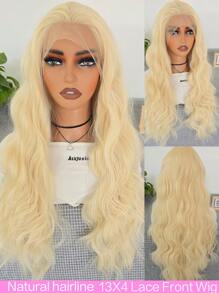 Women Gold Lace Front Wig, Synthetic Lace Front Wig With White Hair, Pre-Plucked Hairline Synthetic Wig For Party