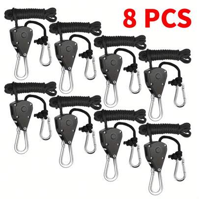 4/6/8 Pcs Heavy Duty Adjustable Rope Hanging Pulley, With Internal Metal Gear And Plastic Wheel Option, Suitable For Outdoor Tent Hanging, Awning And Tie-Down Application, Wear-Resistant, Rust-Proof, High Load Bearing, Metal Bearing Plastic Wheel, Waterproof & Rust-Proof Stainless Steel Bearing Pulley, Outdoor Equipment