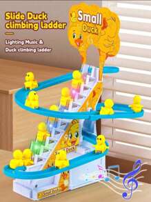 儿童自动爬楼梯鸭子玩具，带灯光，音乐，电子轨道，黄色鸭子滑梯，男孩女孩生日/感恩节/派对礼物（手工测量可能有些偏差） - 彩色 - 查看 3