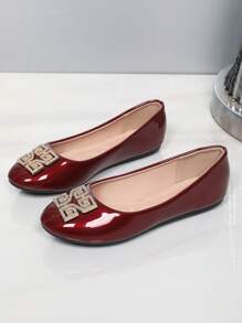Women's Fashion Rhinestone Decor Flat Shoes - Burgundy - View 8