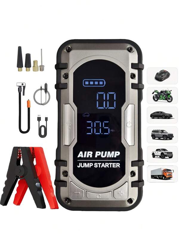 ﻿Jump Starter With Air Compressor, 3000A Car Battery Jumper Starter Portable (6.5L Engine) With 150PSI Cordless Auto-Shutoff Tire Inflator, 12V Car Jump Starter For Compact Vehicle ﻿,Equipped With LED Lights And Power Bank
