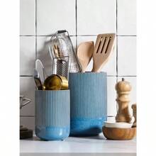 LE TAUCI Utensil Holder 7.3"+5.4" Ceramic Kitchen Utensil Holder For Countertop Large Cooking Utensil Crocks Gift For Mother's Day Costal Ocean Home Kitchen Decor Set Of 2 Glaze Marble Blue