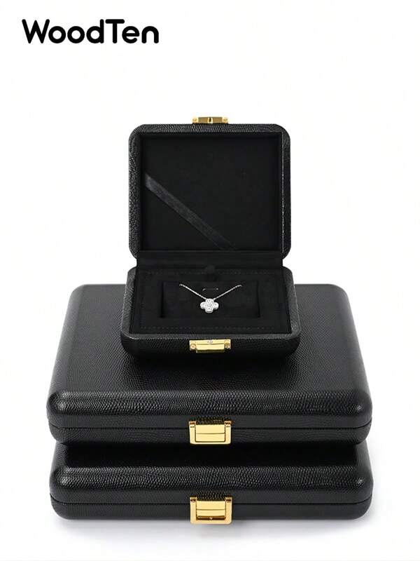 WOODTEN صندوق مجوهرات خشبي فاخر، تصميم متعدد الطبقات من الجلد عالي الجودة، سعة كبيرة لتخزين الخواتم والعقود والأقراط، طراز فاخر عتيق، مناسب لعرض المجوهرات وترتيب المنزل، خيار هدية ممتاز لتحسين جودة الحياة للنساء، منظم للتخزين والسفر