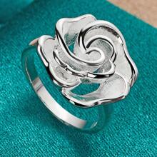 New 925 Sterling Silver Plated Flower Ring For Women, Elegant Fashion Party Gift, Student Charm Wedding Jewelry - Silver - View 1