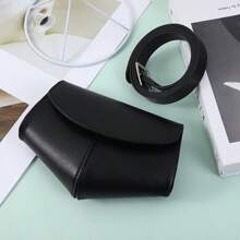 1 件女士腰包，PU 皮革，时尚皮带腰包，迷你斜挎包 - 黑色 - 查看 9