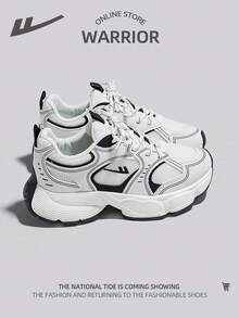 WARRIOR زوج من الأحذية الرياضية النسائية الخفيفة التنفس قابلة للربط بسبا سميك، قاعدة ناعمة، أحذية رياضية خارجية كاجوال منخفضة الأعلى - الأسود - مشاهدة 3