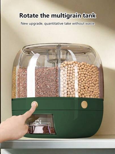 1-Piece Divided Rice Bucket 360° Rotating Multi-Grid Storage Box Grains Insect-Proof And Household Moisture-Proof Sealed Rice Storage Box Lightweight, Button Can Automatically Hold Rice, Grains, Flour And Pet Food Plastic Kitchen Storage Container With Measuring Cup