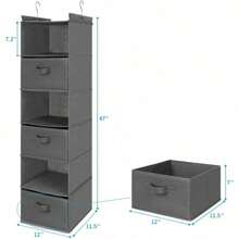 6 Tier Shelf Hanging Closet Organizer, Closet Hanging Shelf With 2 Sturdy Hooks For Storage, Foldable (Grey-D3)