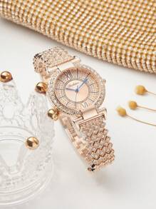BOSHIDUN A Ladies' Alloy Watch Strap With Gorgeous Style, Artificial Zirconia With Rhinestones, Quartz Watch Suitable For Decorating Party Occasions