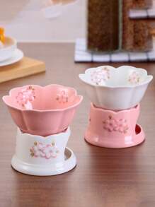 1 Set Dual-Ear Ceramic Bowls, 1 Bowl+1 Lid+1 Spoon+1 PlateFloral Pattern, Large Capacity Ceramic Plates, Soup Bowls, Salad Bowls, Noodle Bowls, Oven & Microwave , For Fruit, Pasta, Suitable For Gathering, Hot Pot, Picnic, Barbecue, Kitchen Tableware ﻿