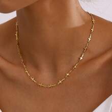 Minimalist Stainless Steel Chain Cross Necklace And Bracelet Set, Suitable For Women's Daily Wear