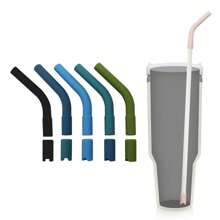 5pcs 8mm Colorful Silicone Straw Tips And Bases, Reusable Silicone Metal Straw Tips, Replacement Elbow Silicone Straw Lids Cup Tumblers, Suitable For Straws With Diameter 8-10mm