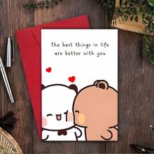Charming "The Best Things In Life Are To Be Together", 12cm By 17cm - Cute Cartoon Bear And Panda Design - Ideal Boyfriend/Girlfriend, Husband, Wife - Perfect For Anniversaries And Romantic Surprises