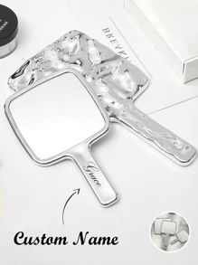 Personalized Wave-Shaped Vintage Handheld Makeup Mirror, Portable Square Mirror, Great Birthday Gift For Friends, Girlfriend, Family,Multi-Functional,Ornamental,Letter,Solid Color,Exquisite,Stylish,Vintage,Modern,Colorful,Leisure,Basics,Casual,Soft,Unique,Customized,Personalized,Custom,Ideal Gifts For Her,Girlfriend,Her,Boyfriend,Friends