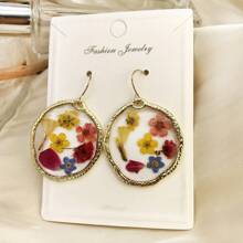 1 para boho żywicy liści i suszonych kwiatów asymetrycznych wiszących kolczyków, odpowiednie na damskie przyjęcie świąteczne, codzienne, wakacyjne - nieregularny - Zobacz 8