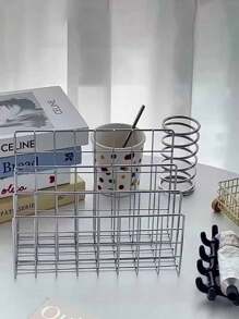 1pc Modern Minimalist Metal Bookshelf With 3 Storage Baskets, Scandinavian Style Rectangular Magazine And Newspaper Organizer Box, For Home Office Decor,For Back To School