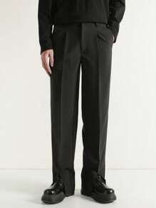 Men's Loose Fit, Side Slit, High Quality, Drape Style Suit Pants - Black - View 6