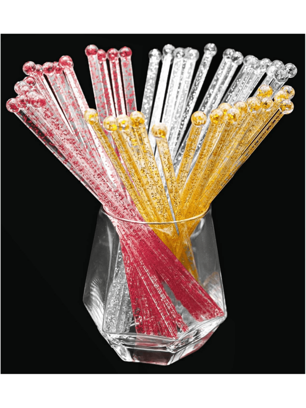Da 25 a 100 mescolatori in oro, rosa, argento e colorati con brillantini - barre di cristallo da 18,4 cm, mescolatori per torte e cocktail, mescolatori per caffè, mescolatori per bevande fredde, adatti per matrimoni, Natale, compleanni, attività all'aperto, bar e negozi di bevande, ecc.
