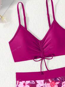 سروال داخلي مطبوع بطبعات زهور خضراء، مناسب لارتداء كجزئين من ملابس السباحة في مناسبات متنوعة