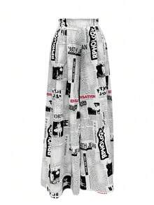 Women Random Print Minimalist Daily High Waisted Pants, Elegant Summer/Spring - White - View 2