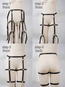 1pc Women's Sexy Lingerie Accessories - Fashionable PU Leather Waist Belt, Gothic Style Thigh Garter, Body Shaping Waist Cincher - Black - View 6