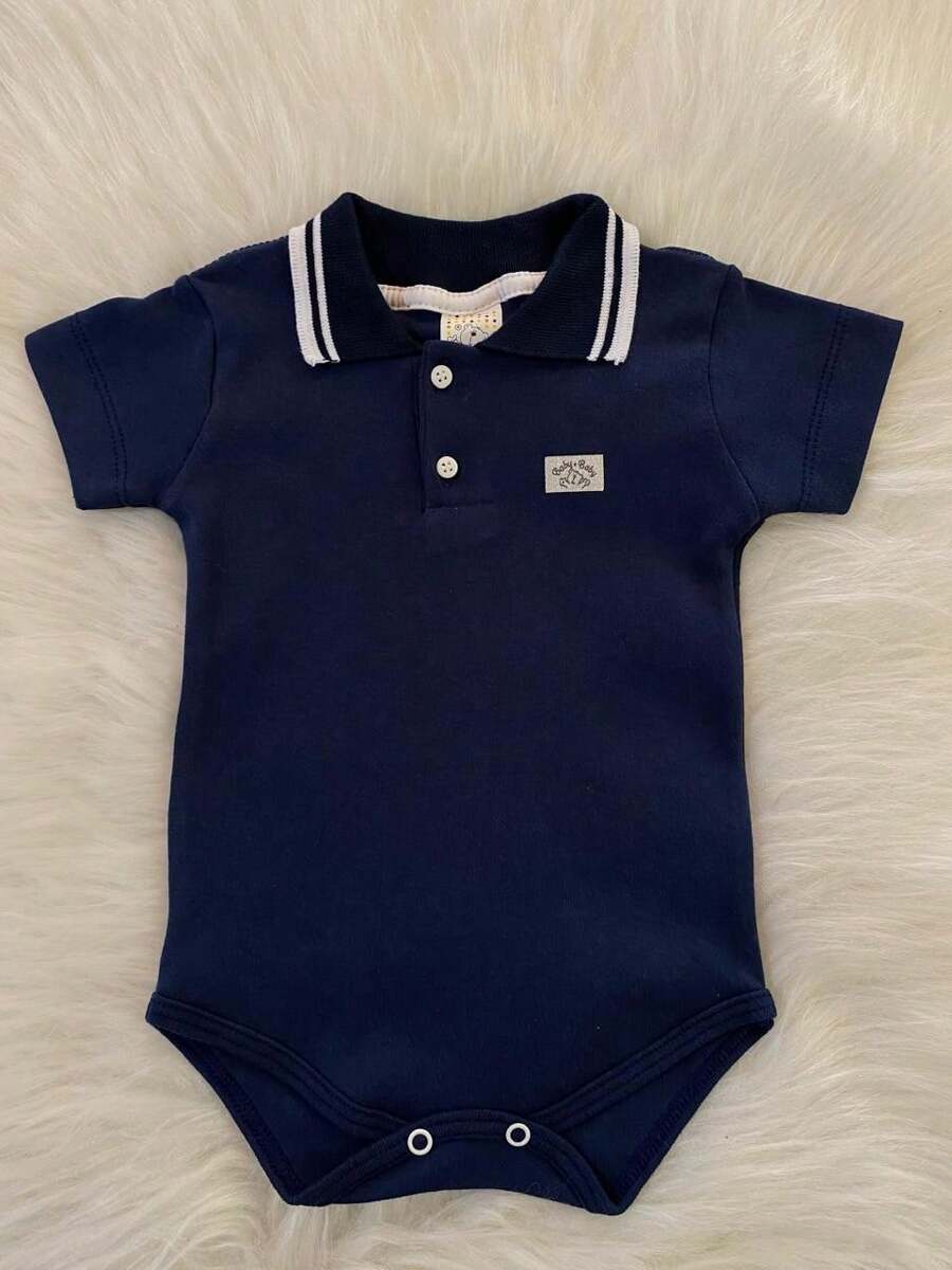 Baby Boy's Polo Neck Bodysuit - Short Sleeve - 藏蓝色 - 查看 1