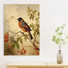Framed Robin Poster Art Print Retro Vintage Bird Wall Art Poster Decor Nature, Avian Wall Decor Bird Themed. Vintage Inspired Bird Decor - Framed - View 5