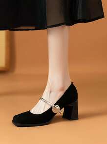 2025 New Spring Retro Chunky Heel Mary Jane Shoes Strap Buckle Closure Square Toe Pumps For Women