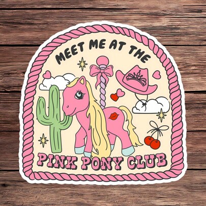 1 Stück Retro Westernstil Cowgirl Aufkleber, rosa Club Ästhetik Vinyl Aufkleber, süßer Y2K Rodeo Pferde Aufkleber, boho Land Cowgirl wasserfester Ausschnittaufkleber für Laptop & Wasserflasche, ästhetisches feminines Westerngeschenk