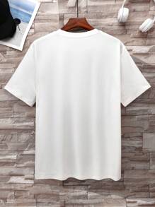 男士定制照片印花T恤，春夏款，个性化设计，上传您的照片/合照/爱人/宠物/朋友/风景照，输入您的文字/姓名/标语/趣味语录/祝福语，男士圆领短袖白色上衣，节日礼物，情人节/生日/周年纪念日照片定制，送给她的礼物 - 白色 - 查看 3