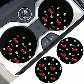 2 piezas Posavasos de coche con estampado de cerezas, elegante y antideslizante alfombrilla para tazas de coche de secado rápido