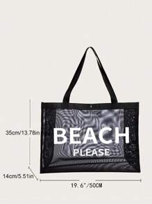 Nylon Mesh Bag Beach Letters Pattern Mesh Tote Bag With Large Capacity Beach Bag,Mother's Day Gifts,And Mesh Toiletry Bag Portable Beauty Bag,Seaside Atmosphere Beach Mesh Tote Bag,Large Capacity Shopping Bag,Use Tt Yourself Or Give Gifts To Others,For Friends,Mom,Teachers,Teacher Gifts,Large Capacity Tote Bag - Black - View 6