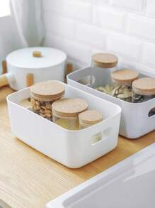 5/10pcs, Multi-Purpose Plastic Storage Bins With Handles , Kitchen Countertop Organizer For Spice Jars Seasoning Bottle, Versatile Organizer For Kitchen, Pantry, Cabinet, Bathroom, Bedroom, Living Room & Office Desk, Perfect For Cosmetics, Snacks, Etc - White - View 4