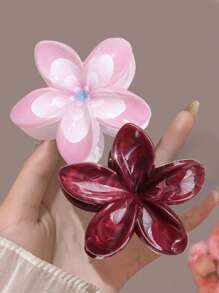 2 stuks Vrouwen Acryl Tie Dye Print Frangipani Bloem Haarspeldjes Set, Minimalistische Elegante Bun Updo Decoratieve Haarspeldjes, Geschikt Voor Dagelijks, Reizen, Feest, Daten, Casual Wear, Roze
