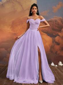 VIPGIRL 高端晚礼服，性感优雅露肩派对礼服，奢华成人礼服，T台，适合婚礼宾客 - 淡紫色 - 查看 7