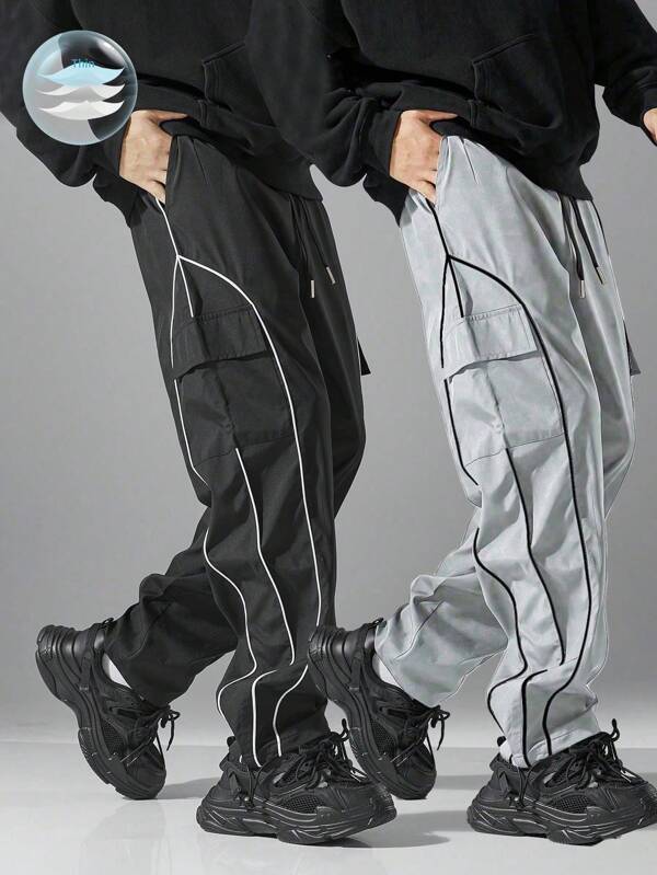 Yemwry 2 pares de pantalones cargo casuales de pierna recta versátiles y a la moda para hombre