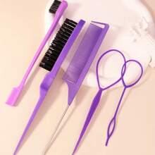 5pcs [Travel Hair Styling Essentials] DIY Hair Styling Tools Set, Hair Brush And Braiding Tool Kit Including Hair Styling Comb, Rat Tail Comb, Edge Brush, Teasing Hair Brush, Braid Tool Loop Travel Essentials,Hair Brush,Comb,Hair Tools,Hair Products And Accessories For Barber Salon Beauty Travel Essentials