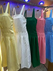 STRAPPY MIDI DRESS PLAINSimpleElegantCasualBacklessKnot - 綠色 - 查看 2