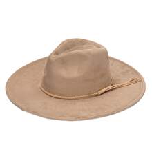Mens Wide Brim Fedora Hats Womens Suede Western Hat With Belt Solid Color Vintage Panama Hat For Adults - 淺灰色 - 查看 5