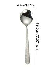 2/5pcs Stainless Steel Hammered Texture Long Handle Dinner Spoons, Round Soup/Tea Spoons For Home Use