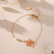 1pc Minimalist Enamel Floral Pendant Necklace, Feminine Elegant Jewelry Accessory For Party, Lovely Gift For Girlfriend