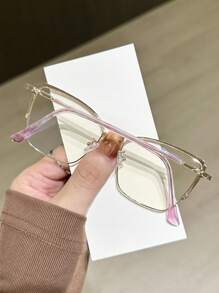 1 pieza Gafas con montura de acero inoxidable con forma de ojo de gato y incrustaciones de strass para uso diario casual con lentes planos - transparente - Ver 2