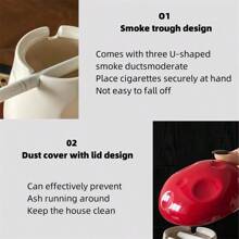 1 件带盖手工陶瓷蘑菇烟灰缸 - 防风，现代设计，白色、红色、棕色或黑色 - 适合室内/室外使用，非常适合家庭办公桌装饰和独特的礼物创意，户外烟灰缸 | 时尚吸烟配件 | 耐用陶瓷，便携式烟灰缸 - 彩色 - 查看 3