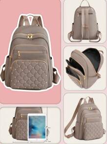 LECEY Malist Flower Embroidery Functional Backpack For Women, Business Casual Commuting Travel Backpacks, Cute Multi-Compartment Versatile Computer Daypack, Portable Campus School Bag For Junior High School And College Students - Grey - View 9