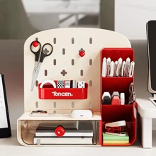 NetHong Multi Functional Desktop Storage Box, Pen Holder Drawer, Stationery Organizer UK - White and Red - View 7