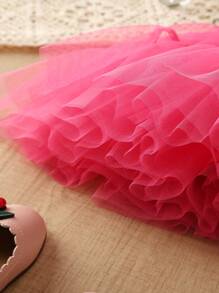 Falda mini de tul esponjosa para niña, baile de ballet - Rosa Fucsia - Ver 3