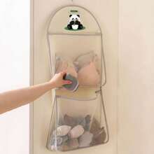 1pc Panda-Themed Nylon Hanging Storage Organizer For Underwear & Socks - Breathable Mesh Wall Or Door Mounted Bag With Multiple Compartments, Ideal For Bedroom, Bathroom & Kitchen, Portable Closet