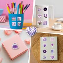 56张可爱紫色ins风贴纸，卡通涂鸦防水乙烯基贴纸，适用于水瓶、笔记本电脑、手机、滑板、吉他、行李箱、剪贴簿、头盔、派对装饰和礼品。 - 彩色 - 查看 6