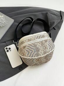 Fashion Double Zipper Fanny Pack, Women's Faux Leather Crossbody Bag With Wide Strap